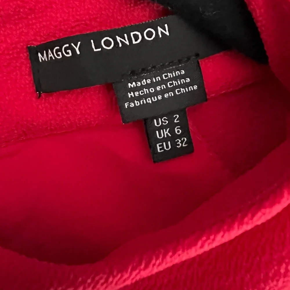 Maggy London Dress Red Long Sleeve Ruffle 2 - Picture 5 of 5